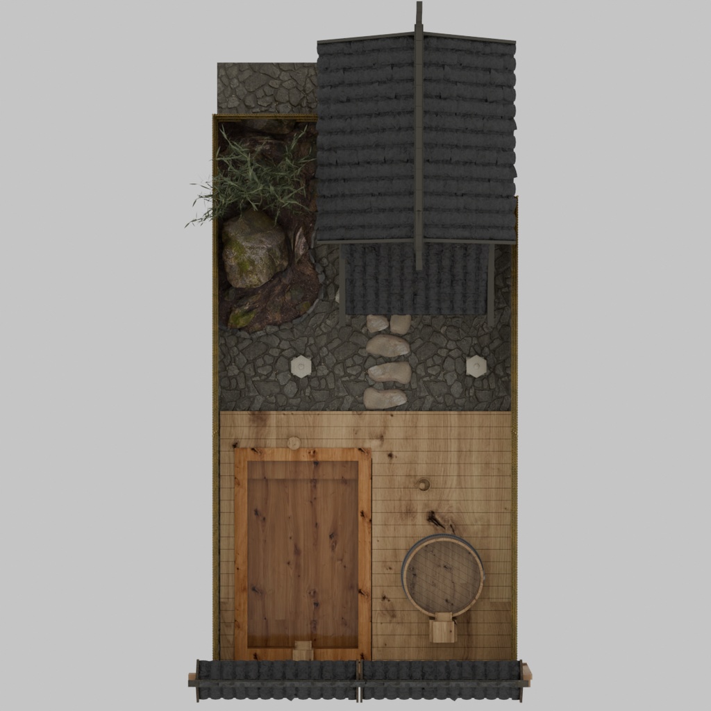 【Blender】 檜の露天風呂 Open-air bath made of hinoki cypress