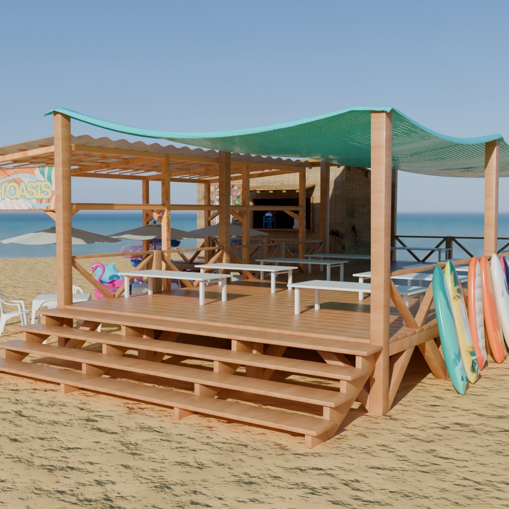 【Blender】 海の家 Beach house