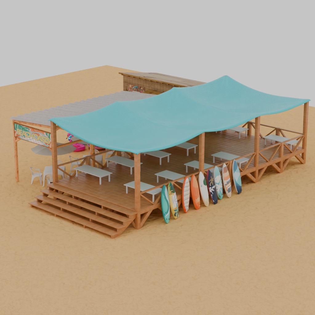 【Blender】 海の家 Beach house