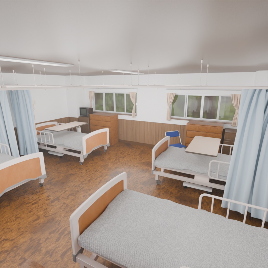 【Blender】 病室(4人部屋) Hospital room (4-bed room)