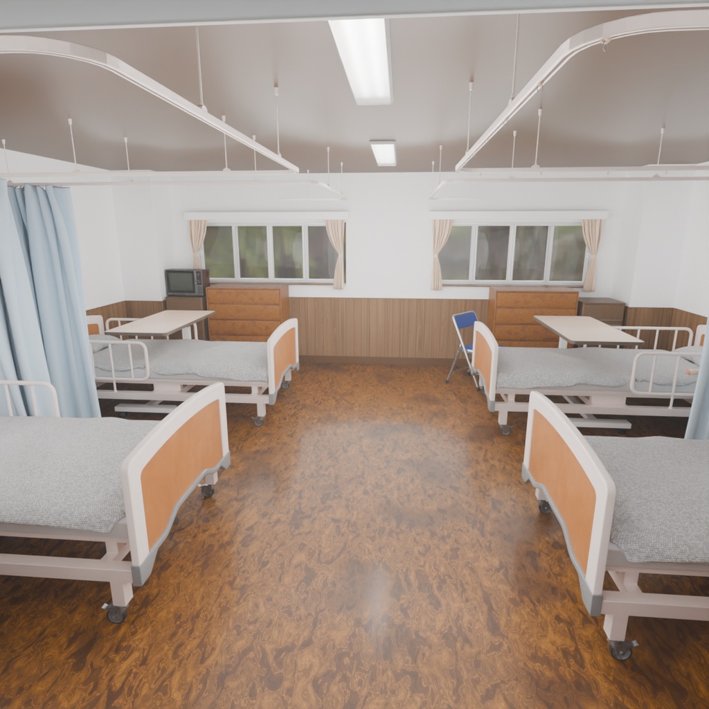 【Blender】 病室(4人部屋) Hospital room (4-bed room)