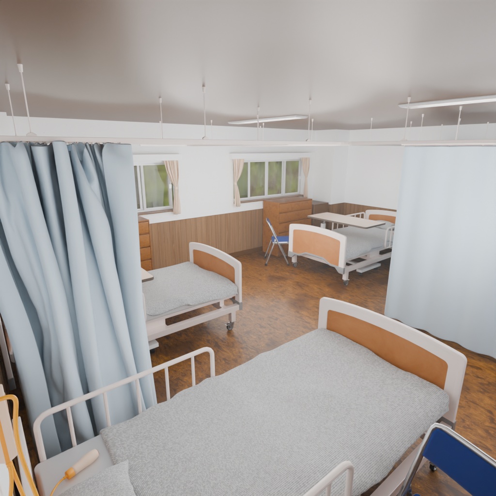 【Blender】 病室(4人部屋) Hospital room (4-bed room)