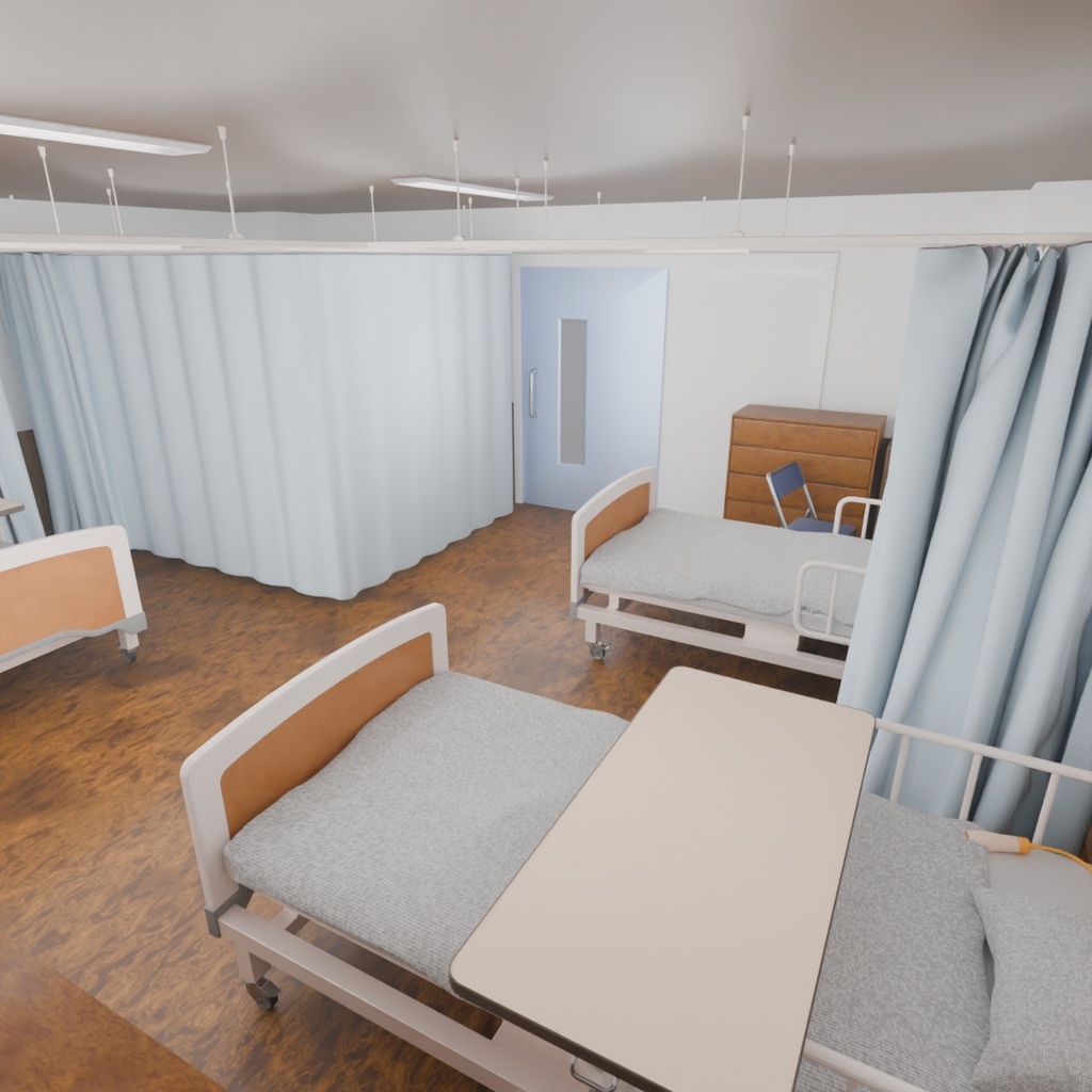 【Blender】 病室(4人部屋) Hospital room (4-bed room)