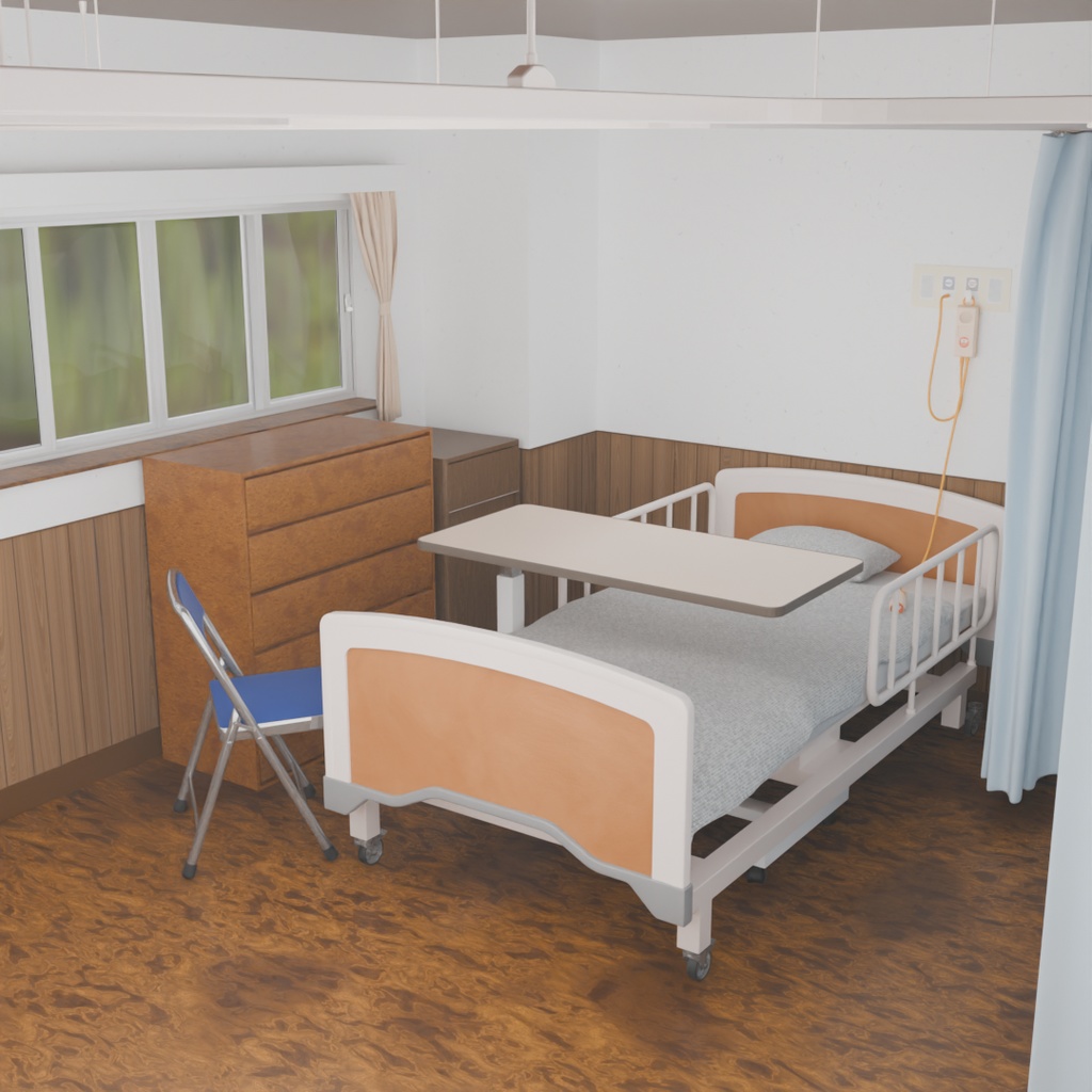 【Blender】 病室(4人部屋) Hospital room (4-bed room)