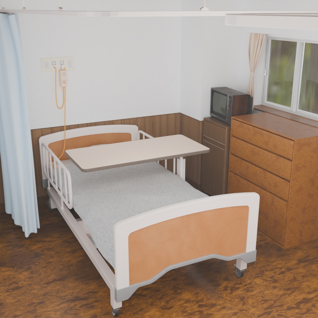 【Blender】 病室(4人部屋) Hospital room (4-bed room)