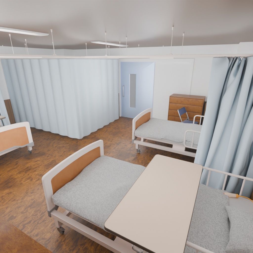 【Blender】 病室(4人部屋) Hospital room (4-bed room)