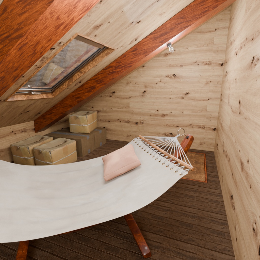 【Blender】 大きな本棚のある屋根裏部屋 The attic room with the large bookshelf