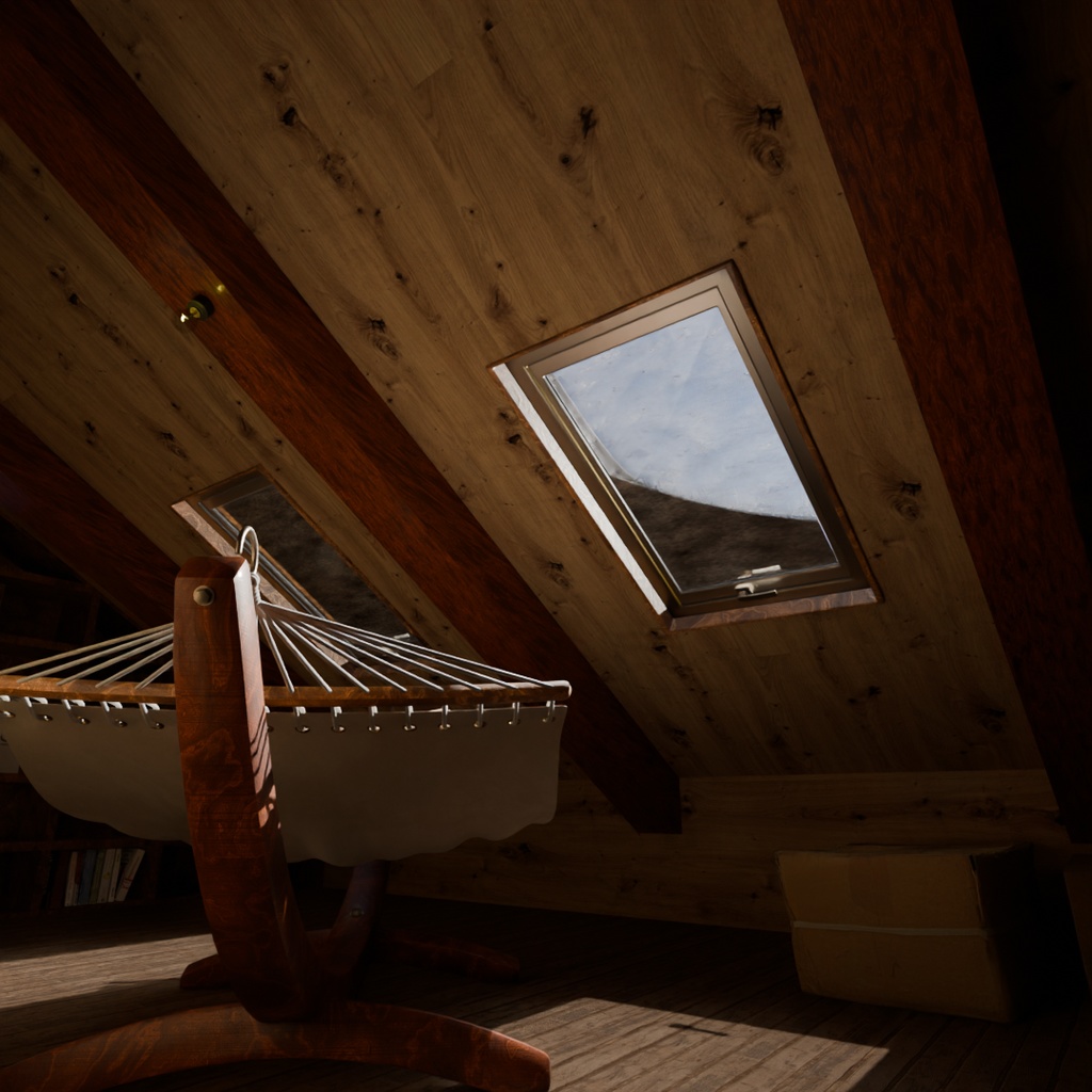 【Blender】 大きな本棚のある屋根裏部屋 The attic room with the large bookshelf