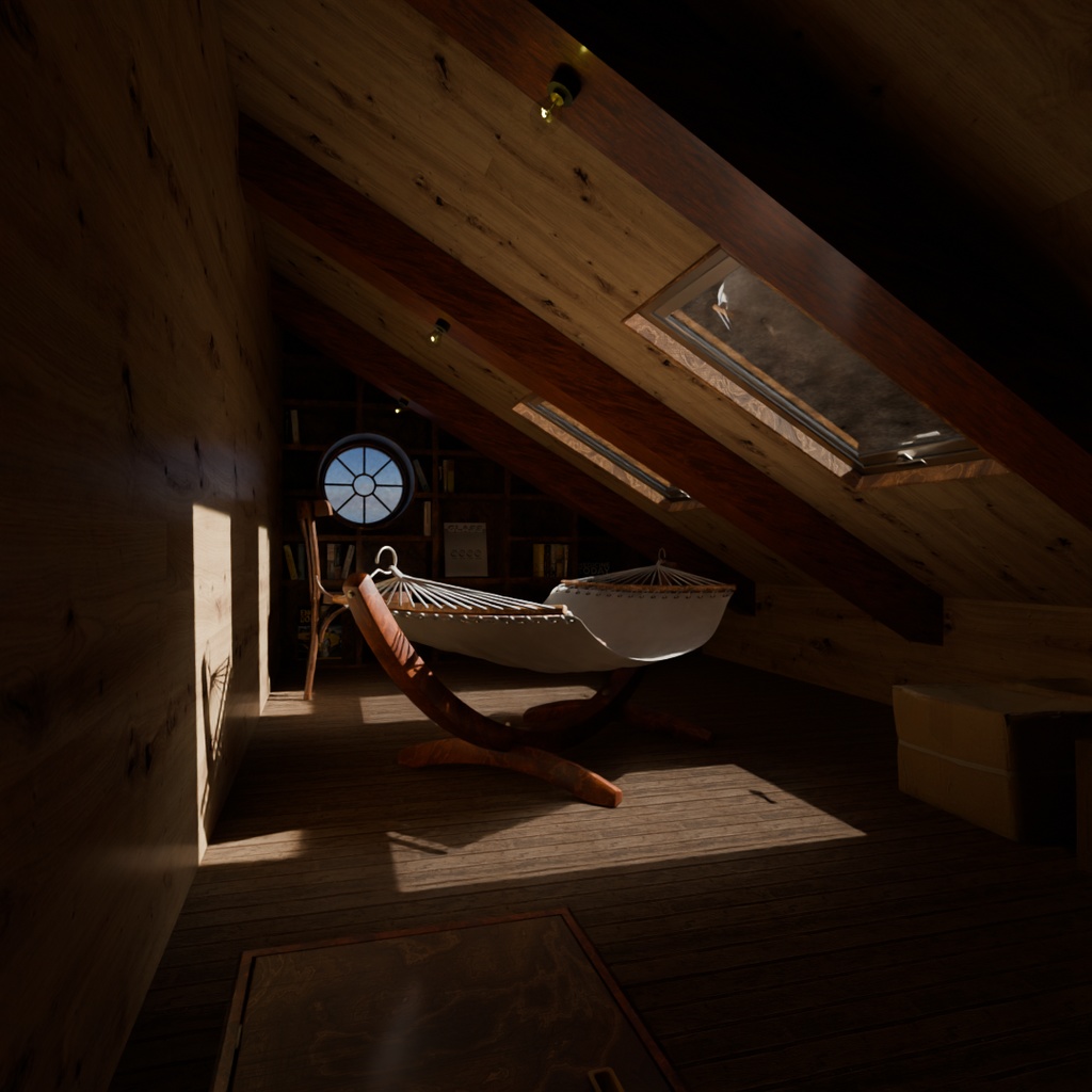 【Blender】 大きな本棚のある屋根裏部屋 The attic room with the large bookshelf