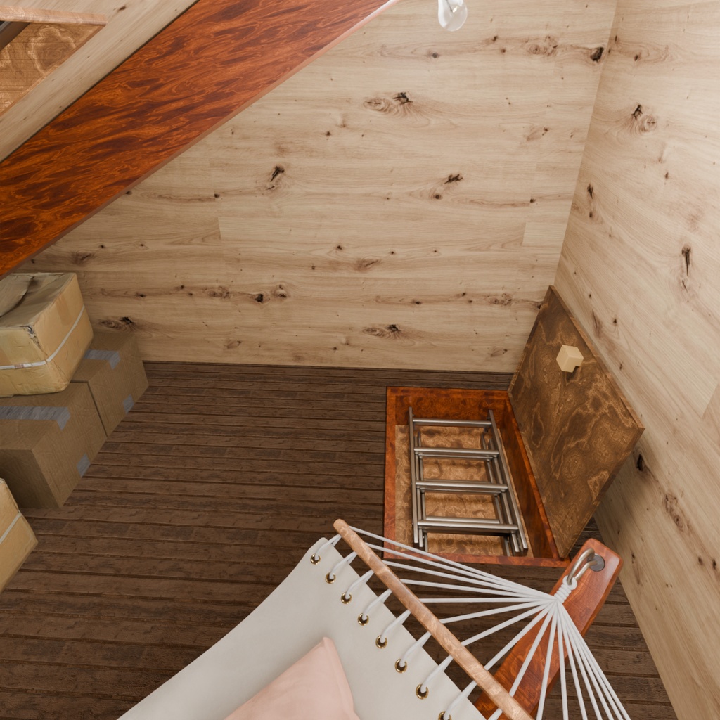 【Blender】 大きな本棚のある屋根裏部屋 The attic room with the large bookshelf