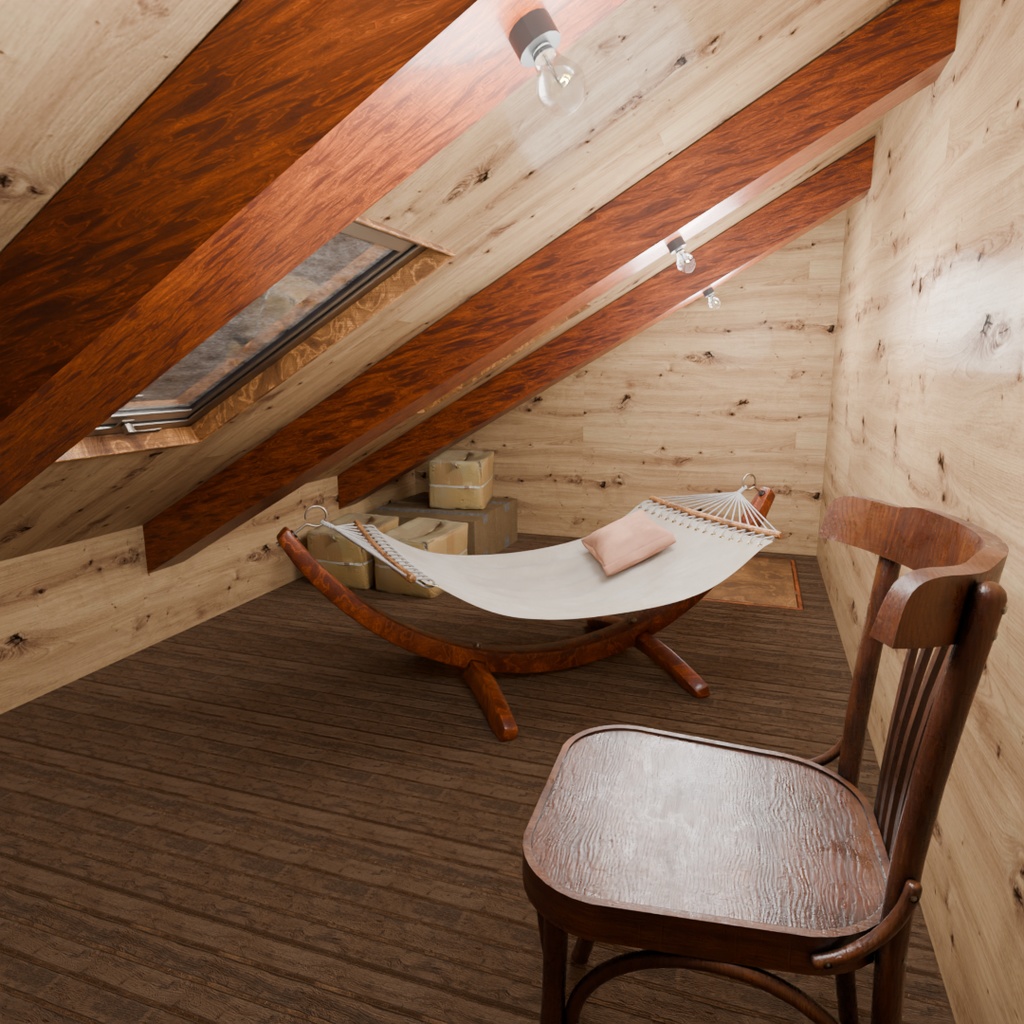 【Blender】 大きな本棚のある屋根裏部屋 The attic room with the large bookshelf