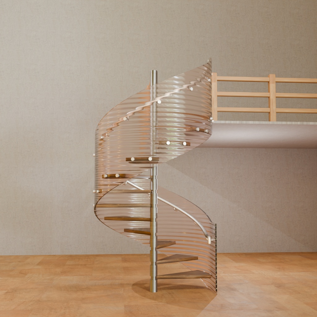 【Blender】 ガラスの螺旋階段 Glass spiral staircase