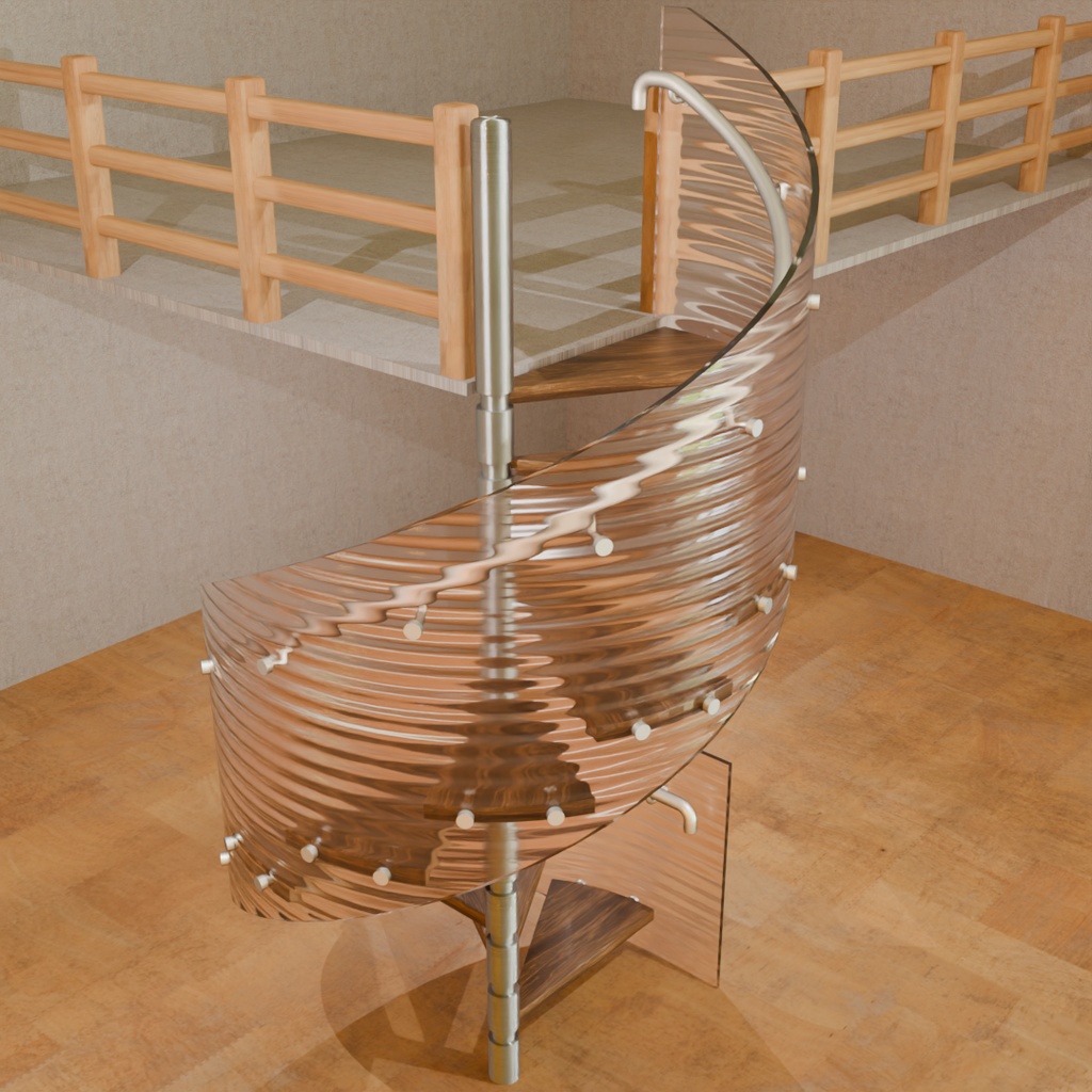 【Blender】 ガラスの螺旋階段 Glass spiral staircase