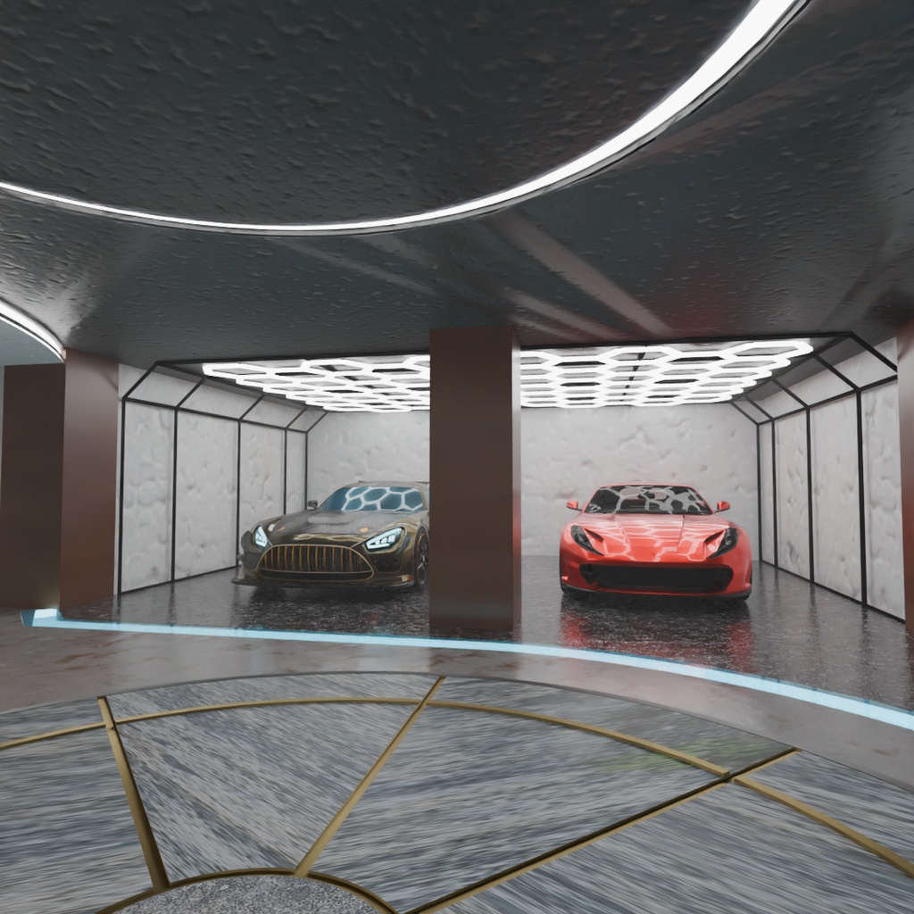 【Blender】 地下の高級ガレージ Underground luxury garage
