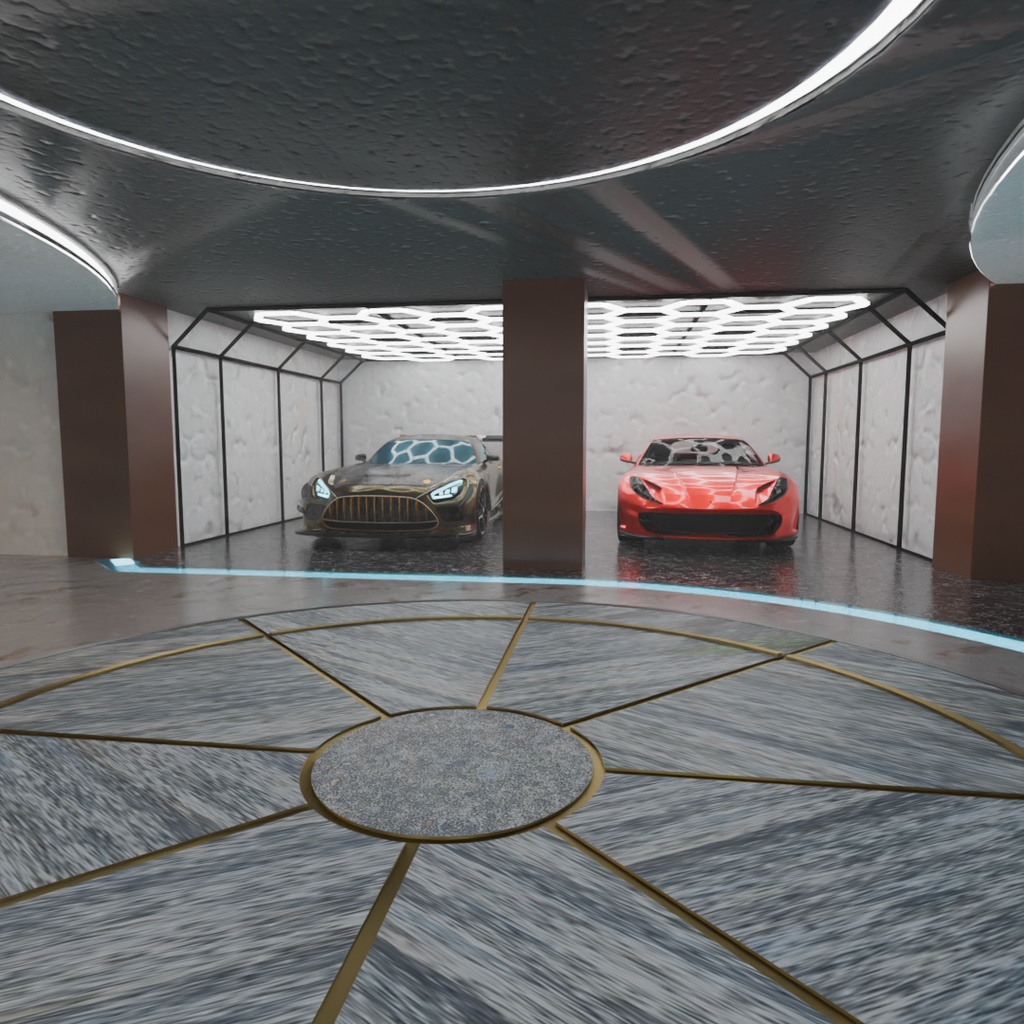 【Blender】 地下の高級ガレージ Underground luxury garage