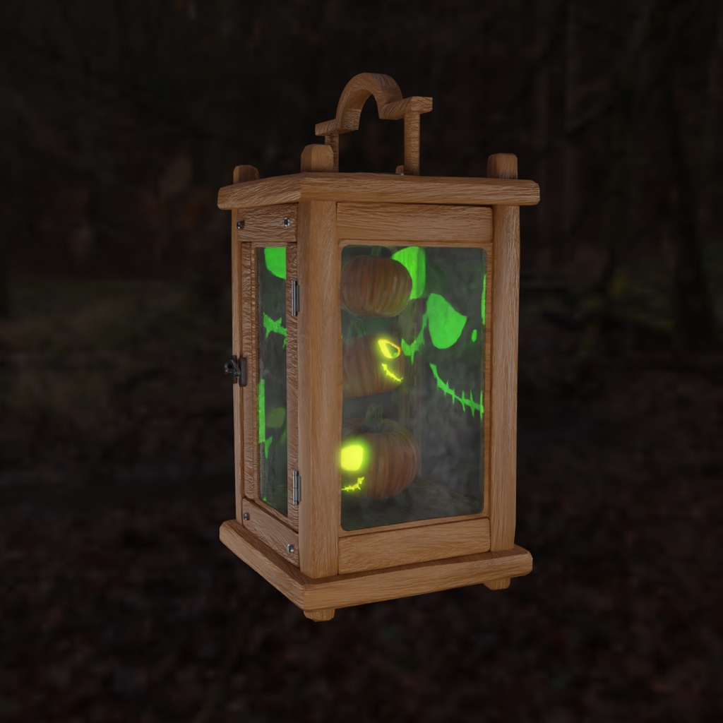 【Blender】 ジャックオーランタンを捕まえた木製ランタン Jack-o'-lantern wooden lantern