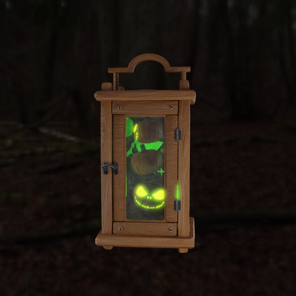 【Blender】 ジャックオーランタンを捕まえた木製ランタン Jack-o'-lantern wooden lantern