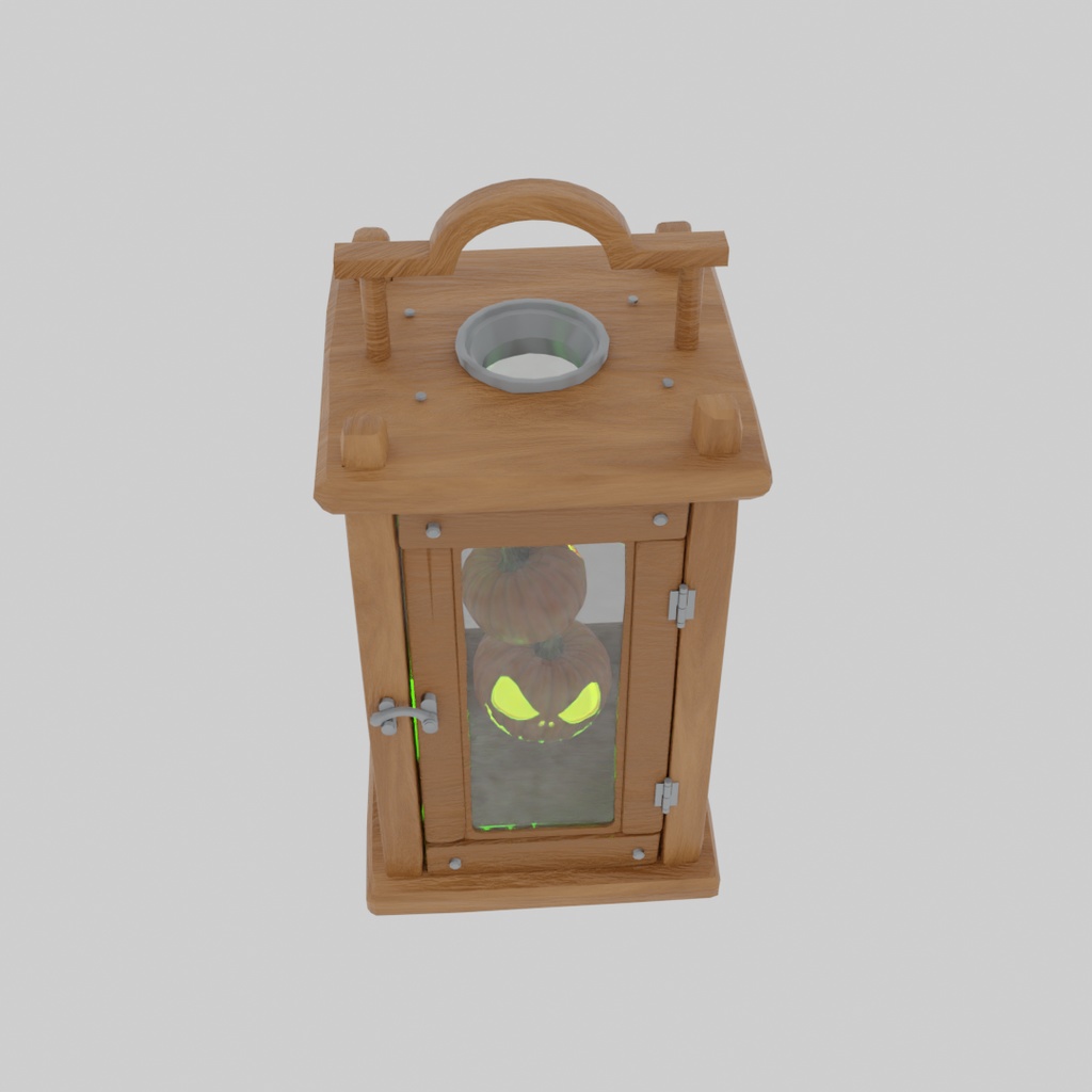 【Blender】 ジャックオーランタンを捕まえた木製ランタン Jack-o'-lantern wooden lantern