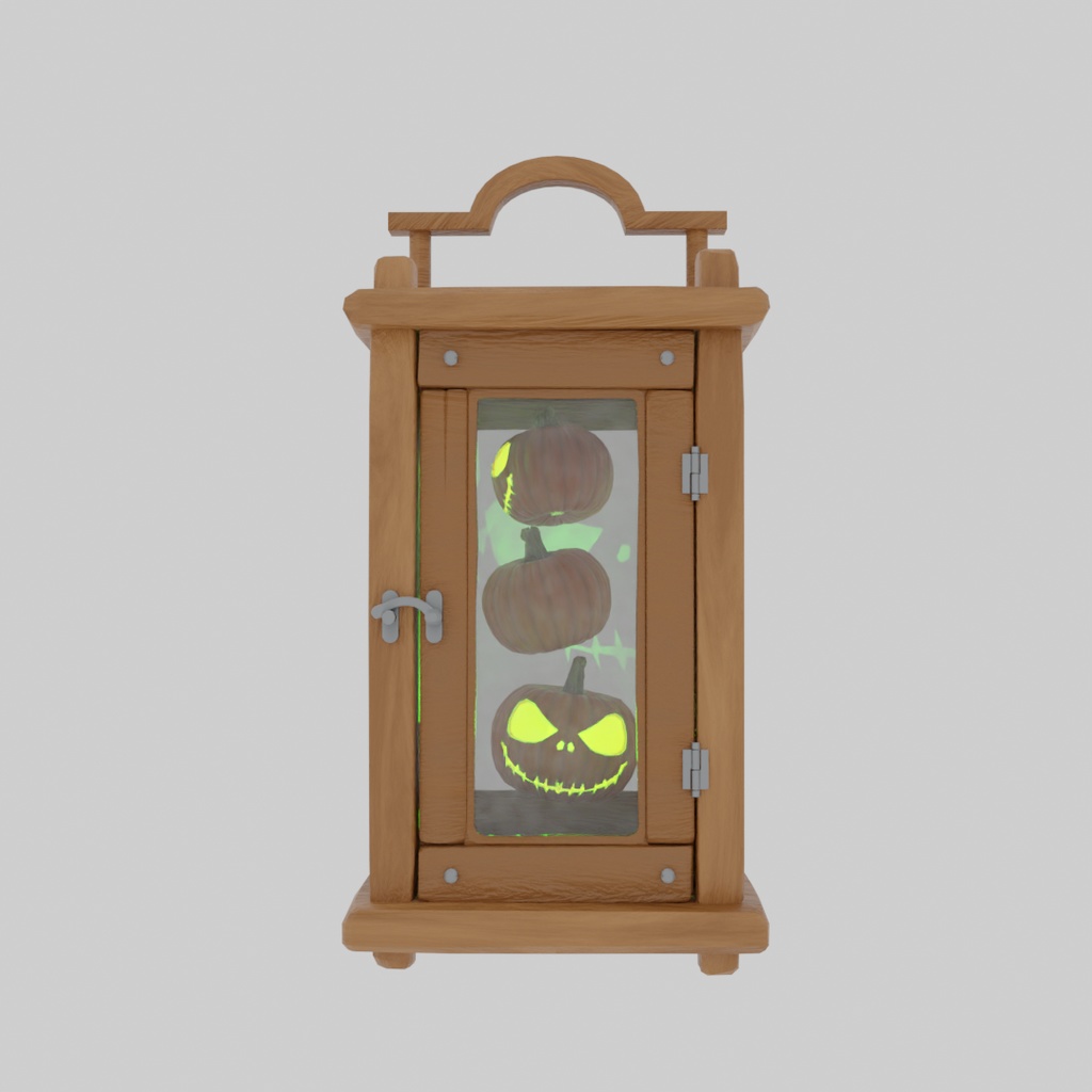 【Blender】 ジャックオーランタンを捕まえた木製ランタン Jack-o'-lantern wooden lantern