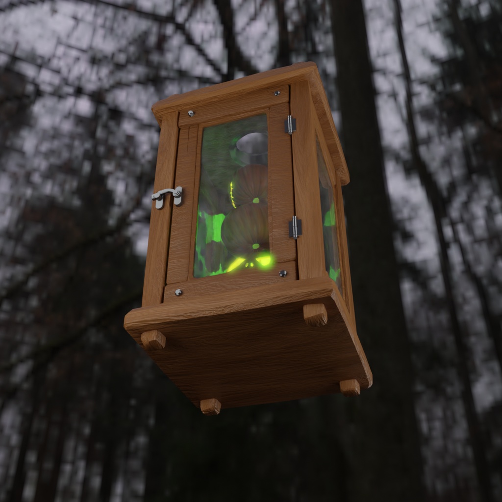 【Blender】 ジャックオーランタンを捕まえた木製ランタン Jack-o'-lantern wooden lantern