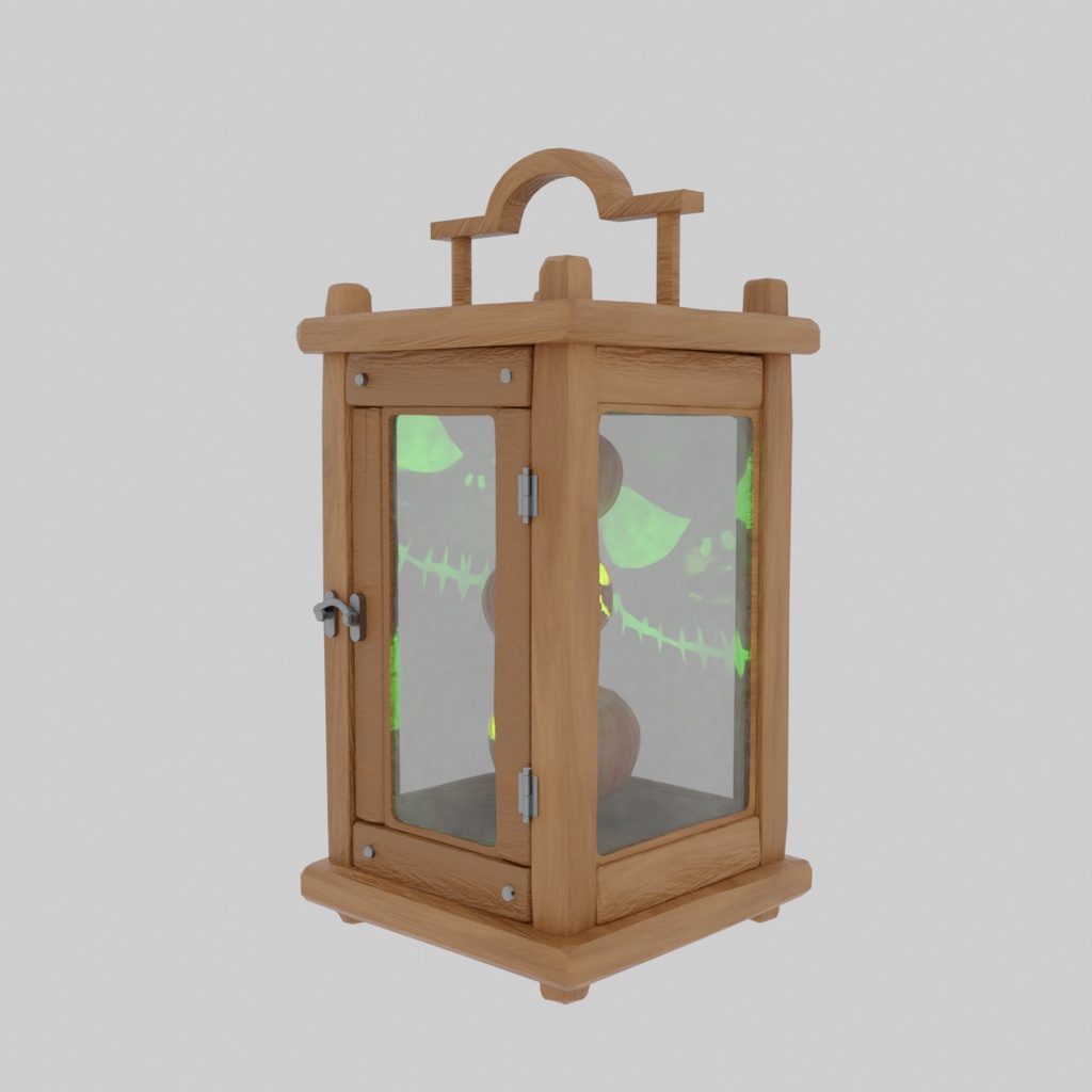 【Blender】 ジャックオーランタンを捕まえた木製ランタン Jack-o'-lantern wooden lantern