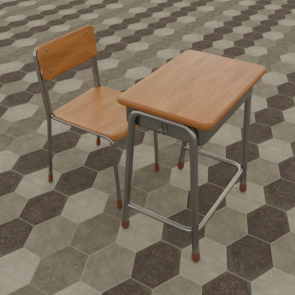 【Blender】 日本の学校の机と椅子 Japanese School Desk and Chair