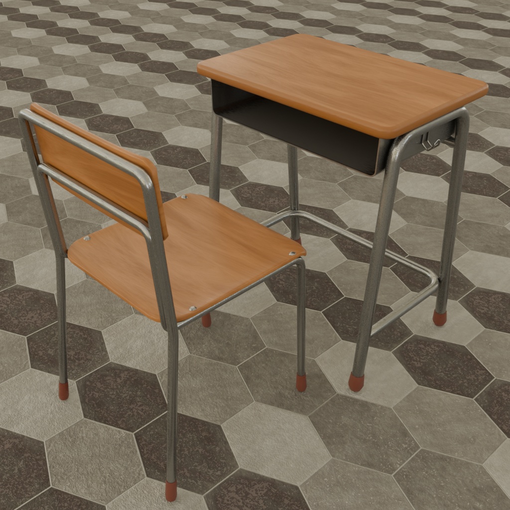 【Blender】 日本の学校の机と椅子 Japanese School Desk and Chair