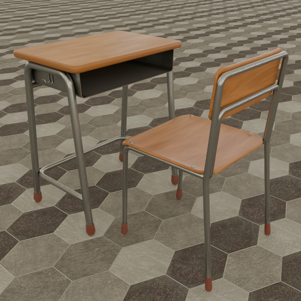 【Blender】 日本の学校の机と椅子 Japanese School Desk and Chair