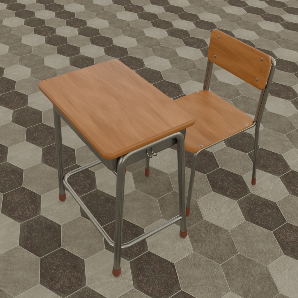 【Blender】 日本の学校の机と椅子 Japanese School Desk and Chair