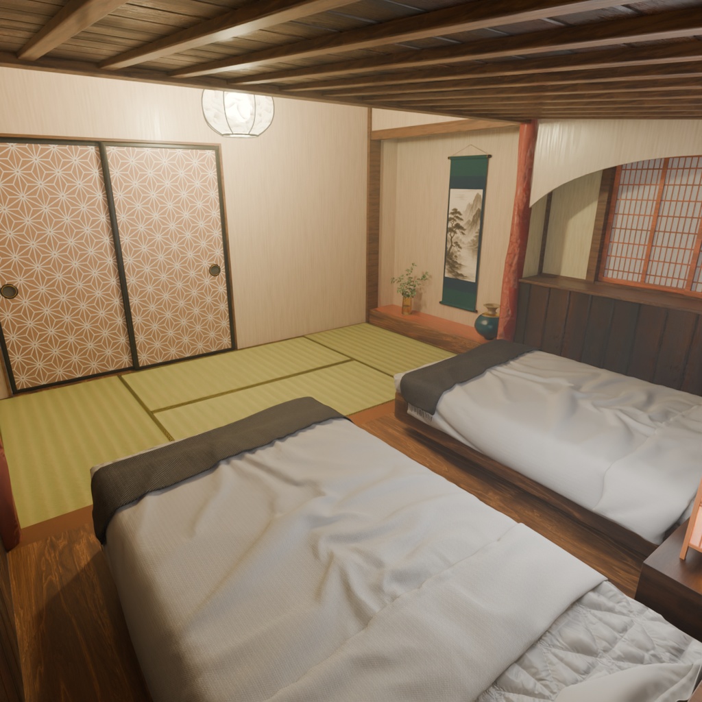 【Blender】 旅館の寝室 Ryokan guest room