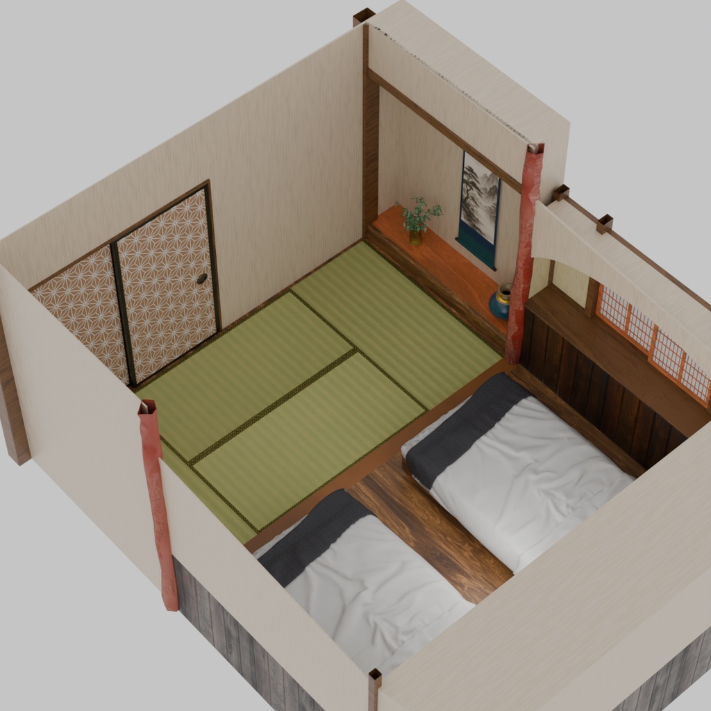 【Blender】 旅館の寝室 Ryokan guest room