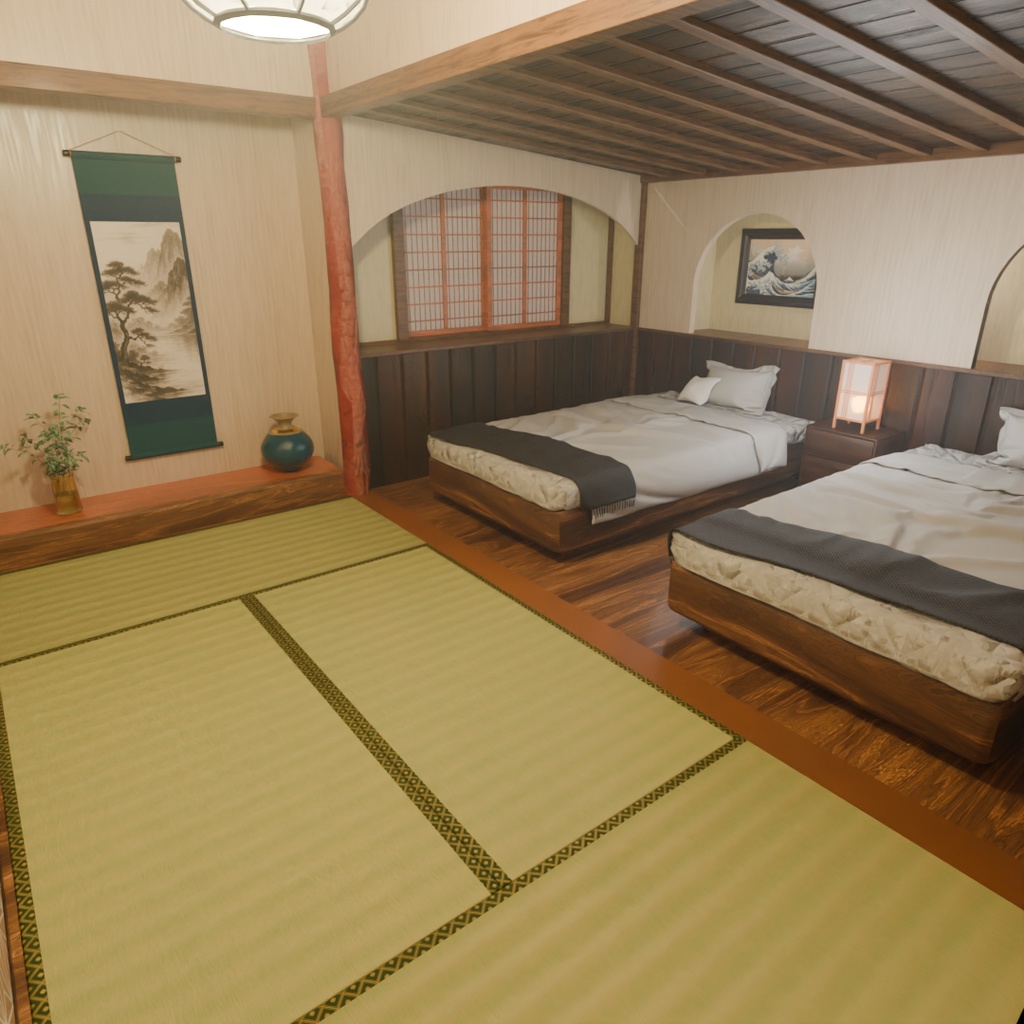 【Blender】 旅館の寝室　Ryokan guest room