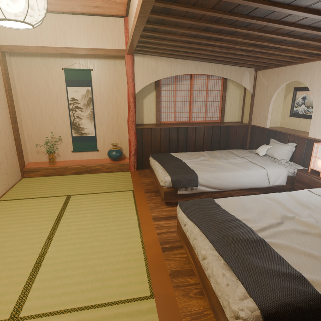 【Blender】 旅館の寝室 Ryokan guest room