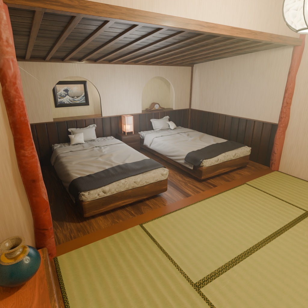 【Blender】 旅館の寝室 Ryokan guest room