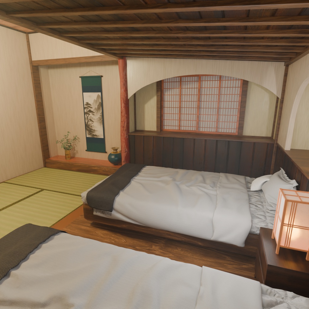 【Blender】 旅館の寝室 Ryokan guest room