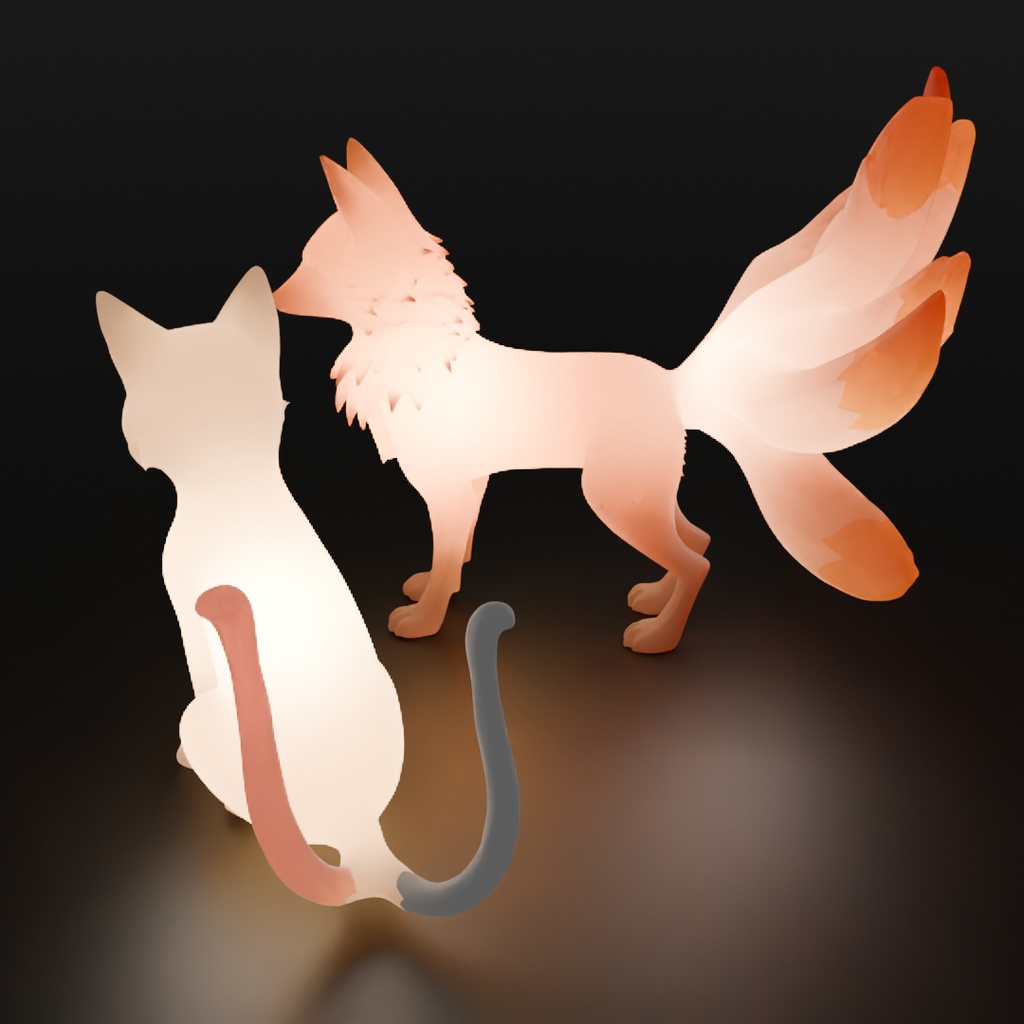 【Blender】 猫又と九尾の狐の間接照明 Indirect Lighting Between the Cat-Yokai and the Nine-Tailed Fox