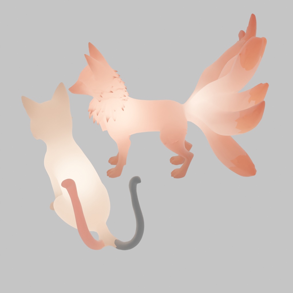 【Blender】 猫又と九尾の狐の間接照明 Indirect Lighting Between the Cat-Yokai and the Nine-Tailed Fox