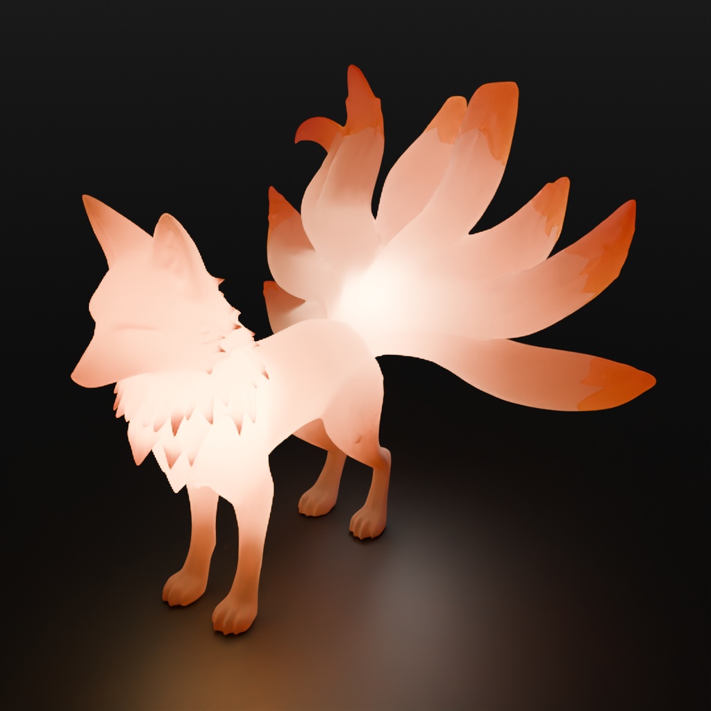 【Blender】 猫又と九尾の狐の間接照明 Indirect Lighting Between the Cat-Yokai and the Nine-Tailed Fox