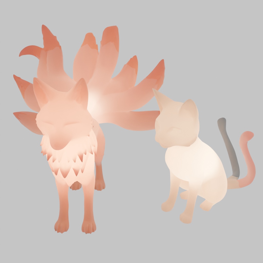 【Blender】 猫又と九尾の狐の間接照明 Indirect Lighting Between the Cat-Yokai and the Nine-Tailed Fox