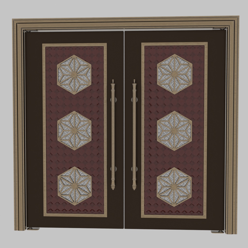 【Blender】 豪華な両開きのフロントドア Luxurious double-hinged front doors