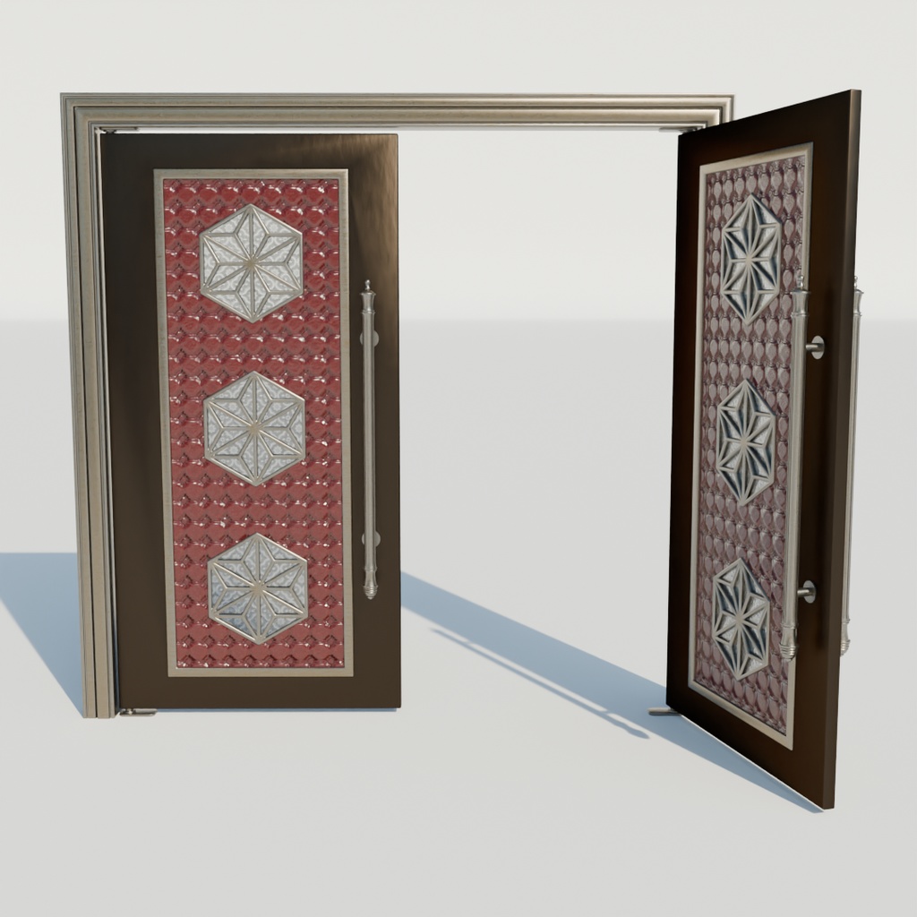 【Blender】 豪華な両開きのフロントドア Luxurious double-hinged front doors
