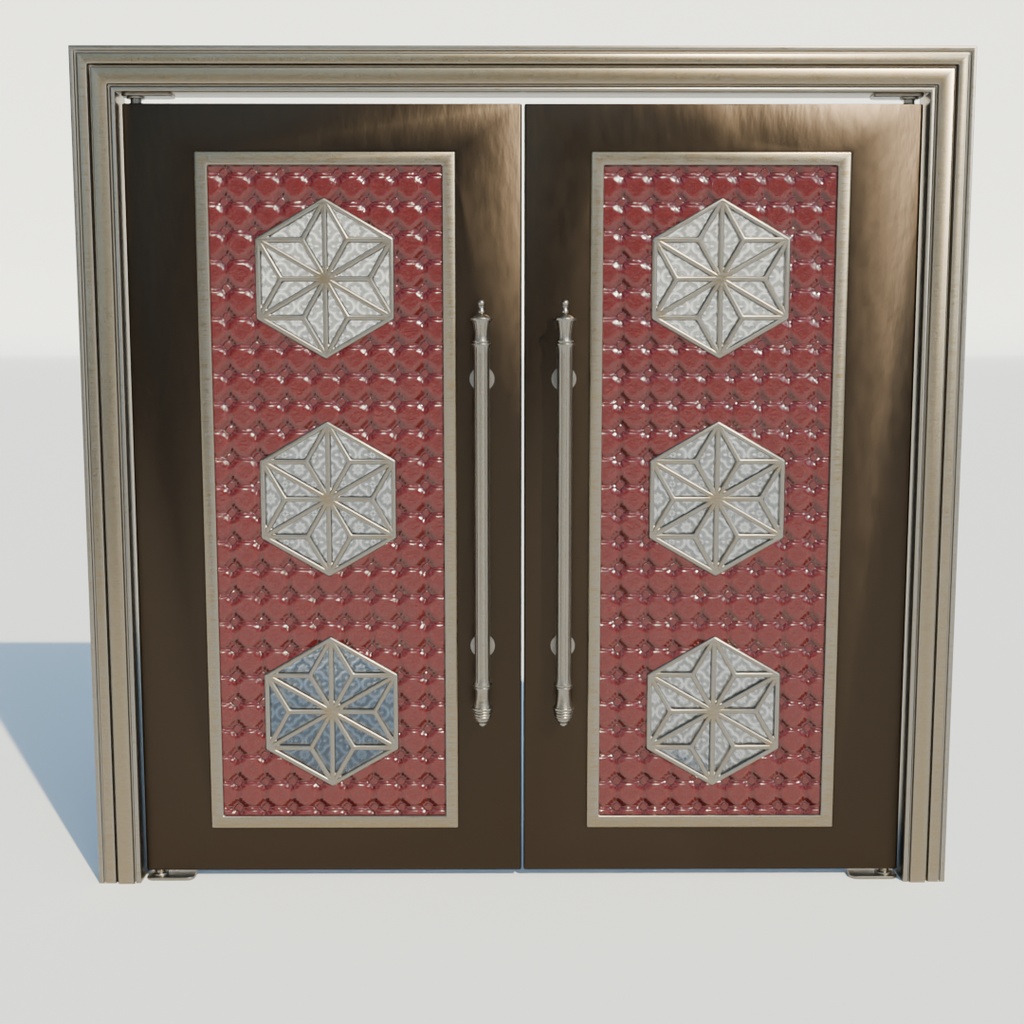 【Blender】 豪華な両開きのフロントドア　Luxurious double-hinged front doors