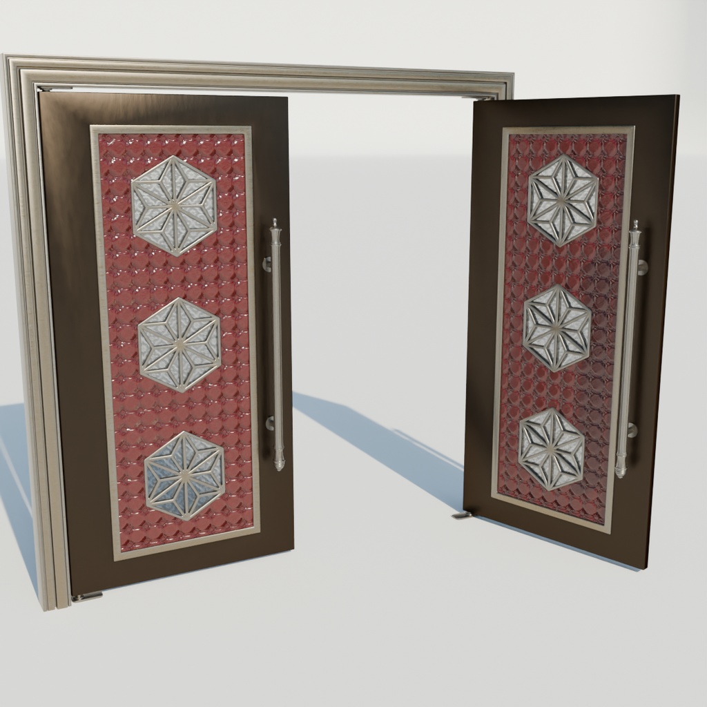 【Blender】 豪華な両開きのフロントドア Luxurious double-hinged front doors
