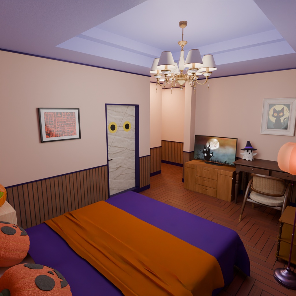 【Blender】 ハロウィンコンセプトのホテルルーム Halloween-themed hotel room