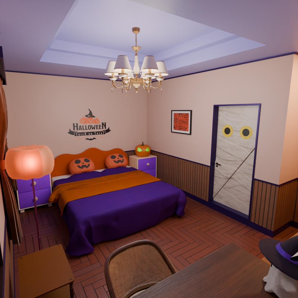 【Blender】 ハロウィンコンセプトのホテルルーム Halloween-themed hotel room