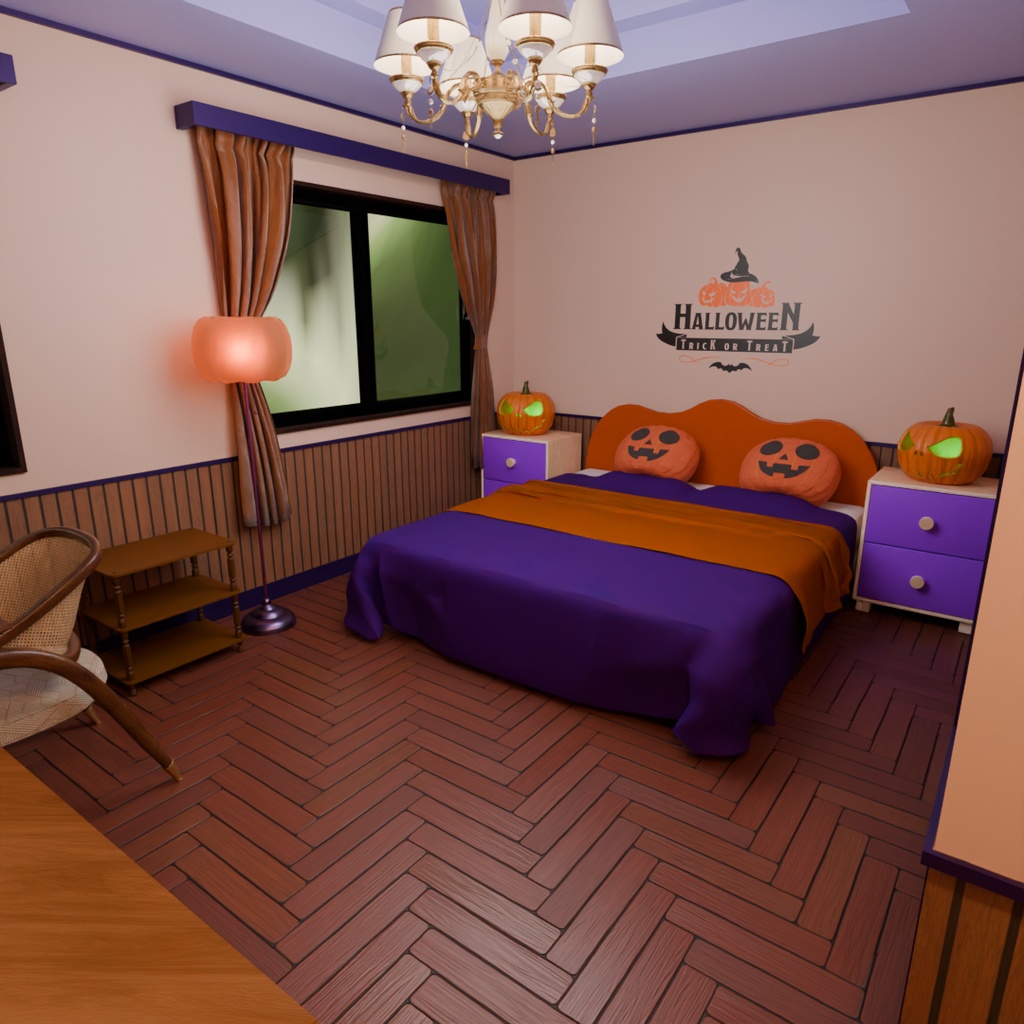 【Blender】 ハロウィンコンセプトのホテルルーム Halloween-themed hotel room