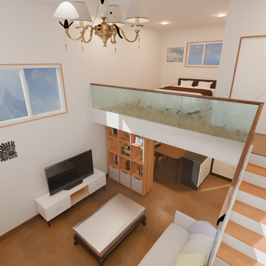 【Blender】 ロフトベッドのある部屋 A room with a loft living area