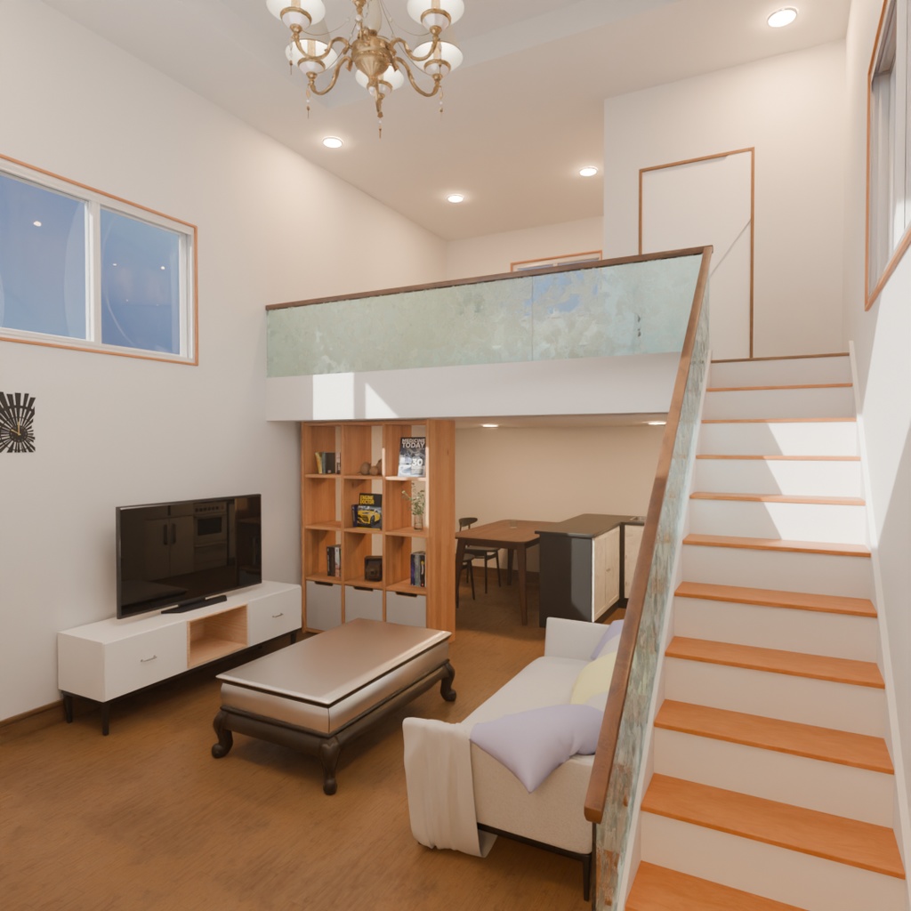 【Blender】 ロフトベッドのある部屋 A room with a loft living area