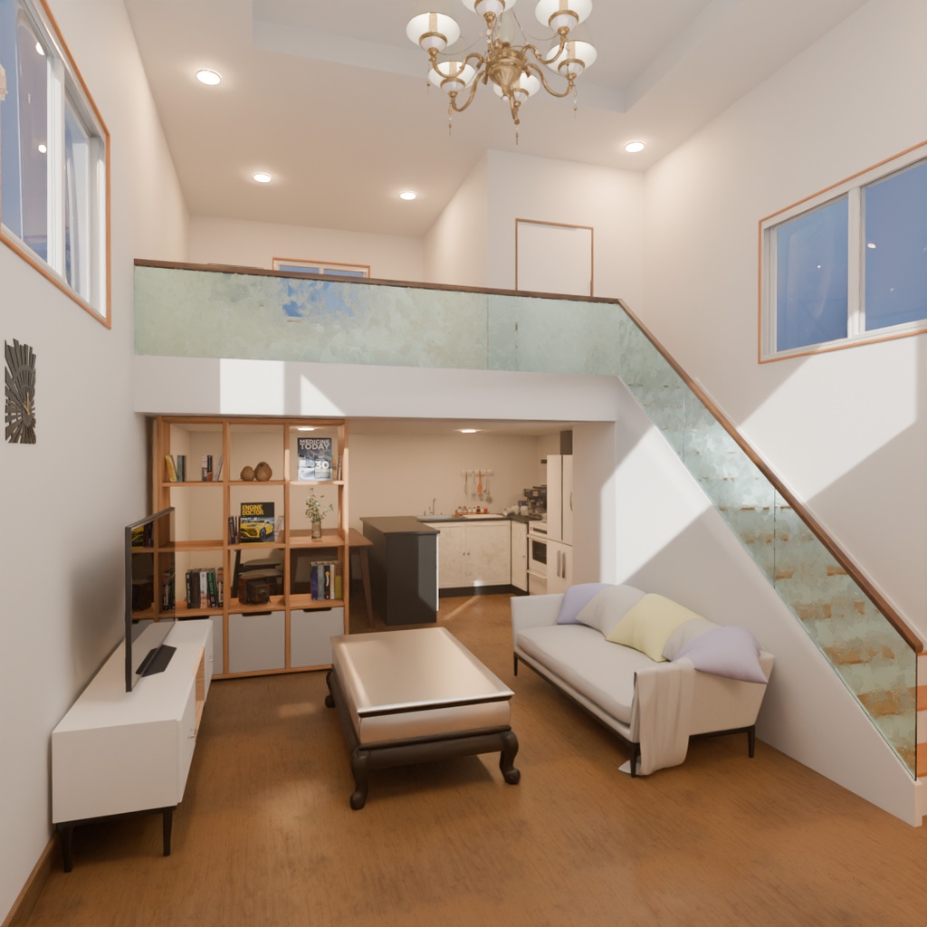 【Blender】 ロフトベッドのある部屋 A room with a loft living area