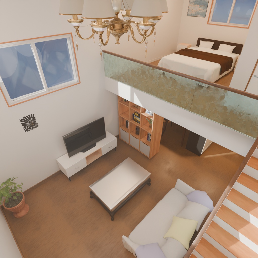 【Blender】 ロフトベッドのある部屋 A room with a loft living area